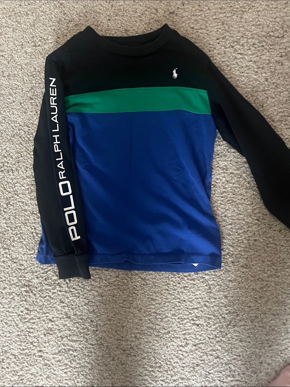 Polo by Ralph Lauren Kids Long-Sleeve Colorblock Tee in Black, Green & Blue